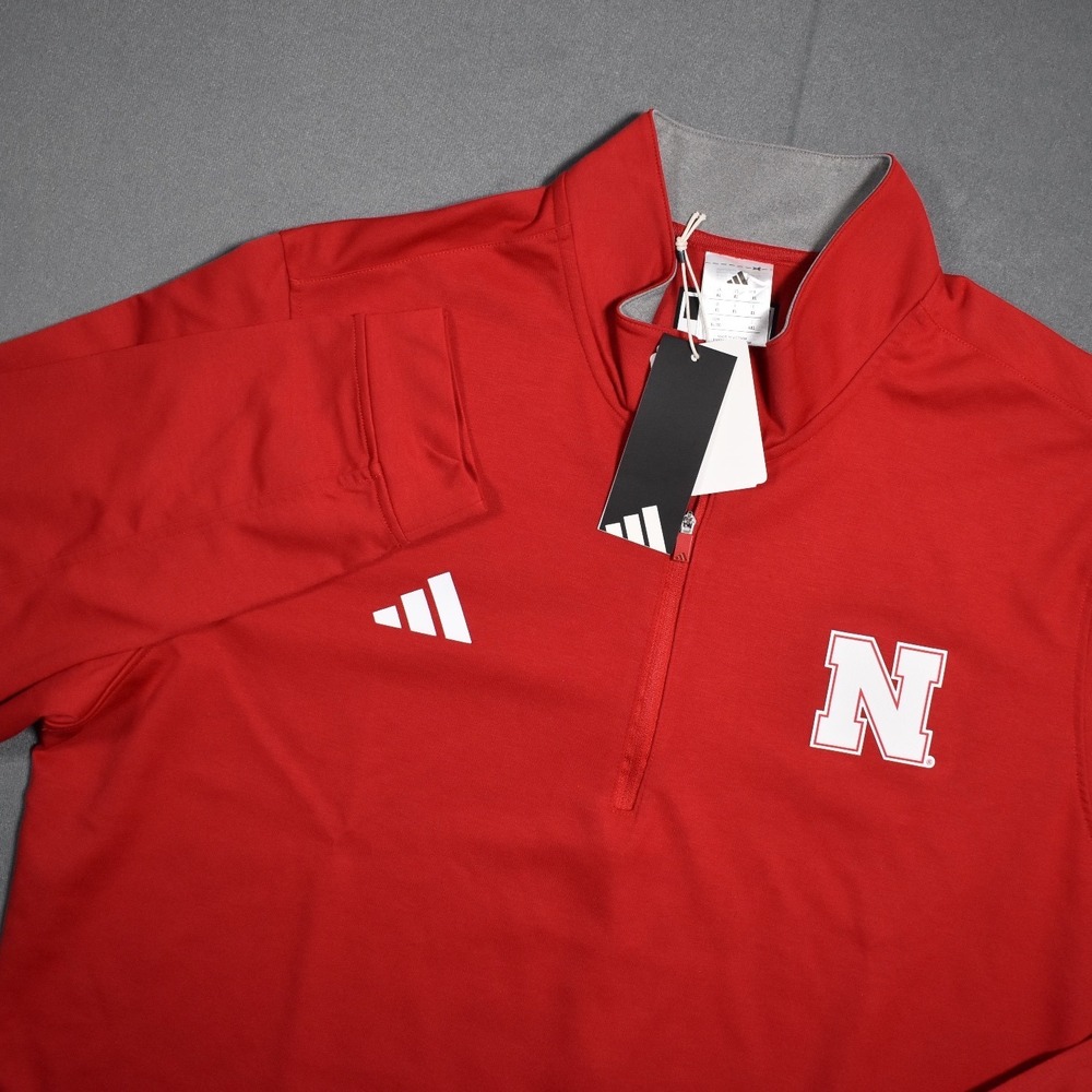 NEW Nebraska Cornhuskers Adidas Golf Elevated 1/4-Zip Mens Pullover XL Red White